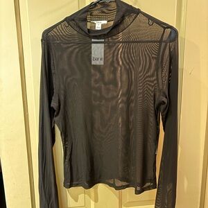 Bar III Black Long Sleeve Mesh Top